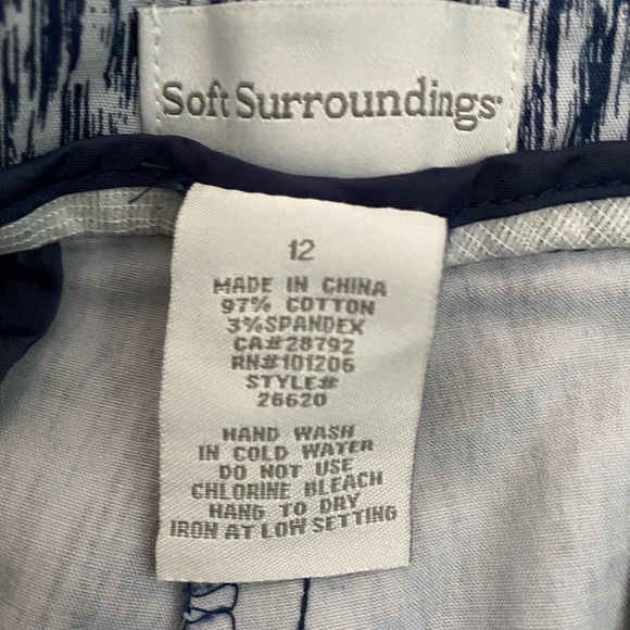 Soft Surroundings Womens 12 Blue Printed Casual Flat Front Straight Leg Pants - Picture 6 of 10